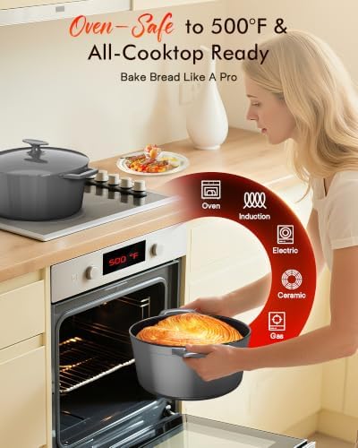 Nuwave Lux 6QT Enameled Cast Iron Dutch Oven, Cast Iron Knob, Black Sesame - Image 6