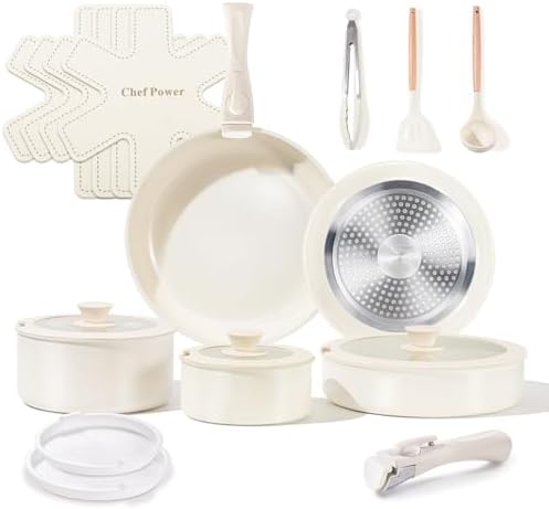 Chef Power 19 Pcs Nonstick Pans and Pots Set, Ceramic Detachable Cookware by ChefPower