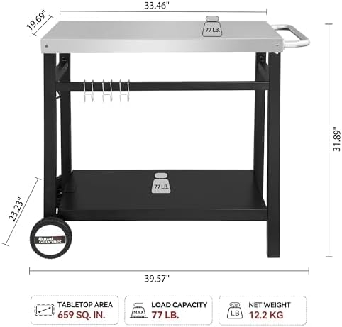 Royal Gourmet Dining Cart Table with Double-Shelf PC3401S (Silver) - Image 2