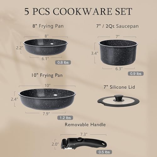 GiPP 5PCS Ceramic Pots and Pans Set Nonstick Detachable Handle Cookware Set - Image 2