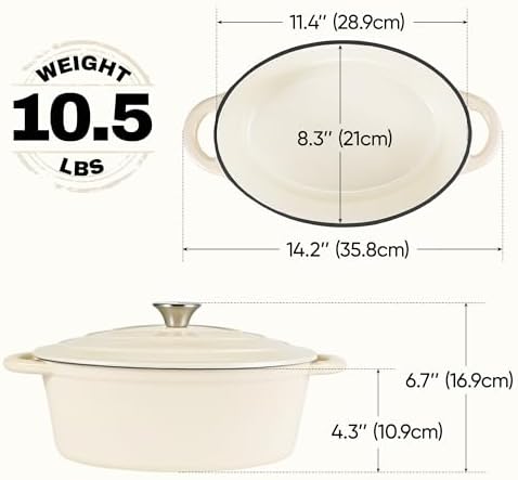 Oval Dutch Oven for Bread Baking, 4.5 Quart Non Stick Enameled Cast Iron Dutch Oven Pot with Lid, Oven Safe Oval Casserole with Lid up to 500°F for Baking, Braising, Stews, Roasting (Beige) - Image 3