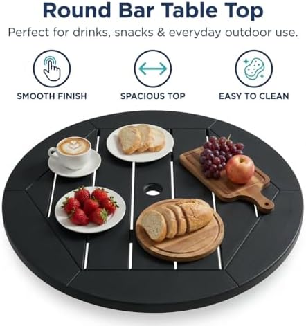 3-Piece HDPE Bar Height Table and Chairs Set, 31.1" Square High Top Pub Table with Umbrella Hole, 2 Adirondack Charis with Cup Holders, Outdoor Patio Dining Set for Bistro Backyard Deck Black - Image 5