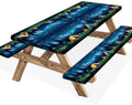 Camping Picnic Table Cover with Bench Covers, Camping Essentials, Forest Campfire Tent Flowers Outdoor Table Covers, Waterproof Windproof, Fitted Tablecloth Cover with Elastic Edge, 3 PCS, 30x72 Inch by Xguatan