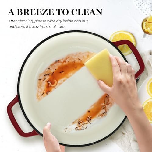 Overmont Enameled Cast Iron Dutch Oven - 5QT Pot with Lid Recipe Potholders - Image 4
