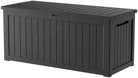 Outdoor Storage Box, 270 Gallon Waterproof Deck Box, Super-Sized Gas-Spring Resin Trunk for Large Seat Pillows, Heavy-Duty Lockable Backyard Storage Sofa, Garden Lawn, Black by GraceYourYard