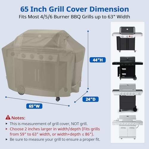 SunPatio 65 Inch Grill Cover for Outdoor Grill Heavy Duty Waterproof, Taupe - Image 2