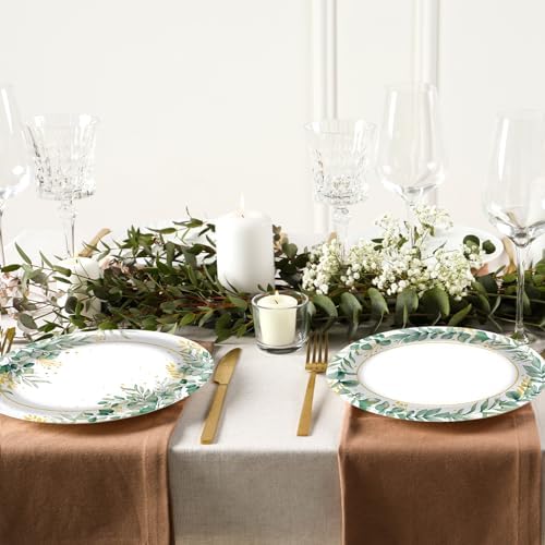 Qyeahkj 50 PCS Sage Green Oval Paper Plates Large 11” Disposable Eucalyptus Party Decorations Sage Green Supplies Favor for Holiday Bridal Shower Party Tableware Set - Image 7