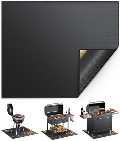 Non-Curl 48x40 inch Under Grill Mats for Outdoor Grill, Indoor Fire Pit Hearth Rugs for Fireplace, Double-Sided Fireproof, Oilproof & Waterproof BBQ Grill Mat, Easy to Clean,for Deck/Patio/Lawn by Vewaci