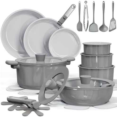 CAROTE 27pcs Ceramic Cookware Set, Pots and Pans Set with Detachable Handle by CAROTE