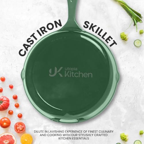 Utopia Kitchen Cast Iron Skillet Set 3 Piece 6 8 10 Inch PFAS-Free Green - Image 3