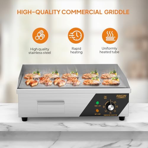 Bonnlo 22 Inch 1600W Commercial Griddle with Stainless Steel Countertop, Flat Griddle, 122-572℉ Adjustable Temp Control of Electric Flat Top Grill for Cheese 、Steak and Egg, Home & Restaurant Use - Image 2