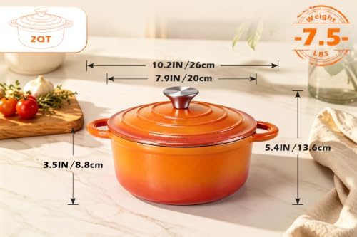 Leonyo 2-Quart Small Enameled Cast Iron Dutch Oven Pot with Lid, Orange - Image 2