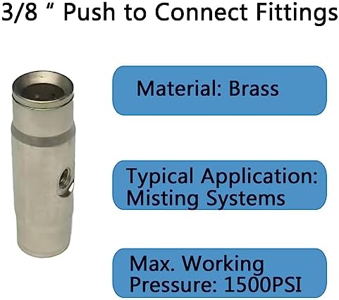 Push to Connect Fittings for High Pressure Misting System, 3/8" Misting Nozzle Connectors, Brass Slip-lock Connectors for 3/16" Threaded Mister Nozzles 5 pcs - Image 3