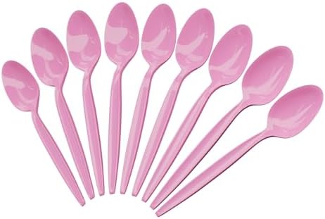 Light Pink Plastic Spoons (24 Pack) - Durable Soft & Baby Pink Spoons for Parties, Disposable Plasticware, Colored Flatware, Utensils, Cutlery for Occasions, Birthday Party Supplies, Blue Orchards by BlueOrchards