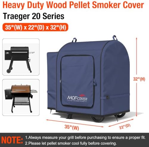 Foldable Grill Cover for Traeger 20 Series Wood Pellet, Waterproof 600D Heavy Duty Wood Pellet Smoker Cover, Fade＆Tear Resistant Pellet Grill Cover for Recteq 340 Grills Junior,Blue - Image 5