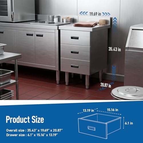 Outdoor Kitchen Drawer, 3-Tier Stainless Steel BBQ Drawer Cabinet, Weatherproof Storage Drawers for Patio, Backyard, Commercial Restaurant & Garage, Heavy Duty Drawer Unit (19.7"W x 20.9"D x 35.4"H) - Image 2