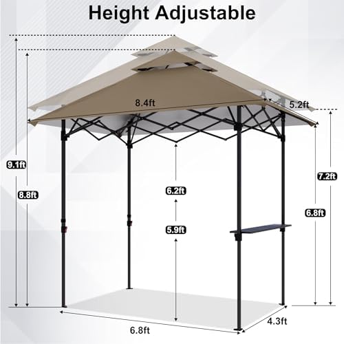 ABCCANOPY 8x5 Pop Up BBQ Grill Gazebo with Lights & Sidewall, Khaki - Image 3