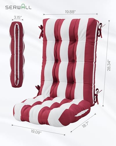 SERWALL HDPE Outdoor Rocking Chair Cushion Set of 2, Red White - Image 3
