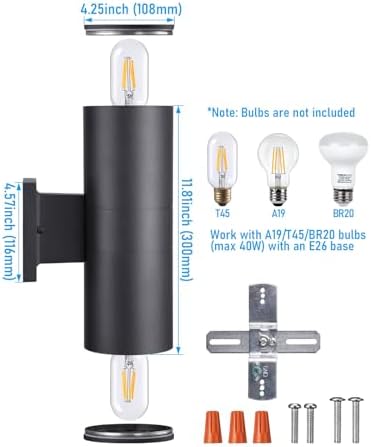LEONLITE 4-Pack 12" Outdoor Cylinder Wall Light, Up and Down, E26 Base - Image 6