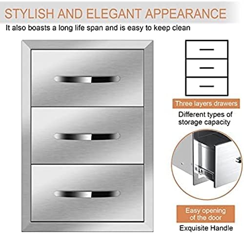 Stainless Steel Outdoor Kitchen BBQ Island Drawers - Flush Mount Triple Access, 14Wx21Dx21H - Image 7
