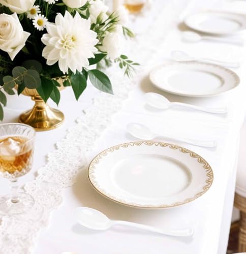 SietDESEO 50 PCS White Plastic Spoons Disposable Utensils Heavy Duty White Spoons Disposable Cutlery for Birthday Wedding Baby Shower Bridal Shower Plastic Silverware - Image 6