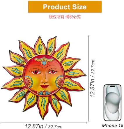 Metal Sun Flower Wall Decor - 12.87 inches Sun Wall Art Hanging Decorations for Outdoor, Home Garden Yard Patio Fence Bedroom Decor - Image 3
