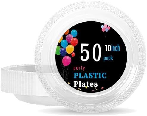WELLIFE 10 Inch Clear Plastic Plates 50 Count by WELLIFE