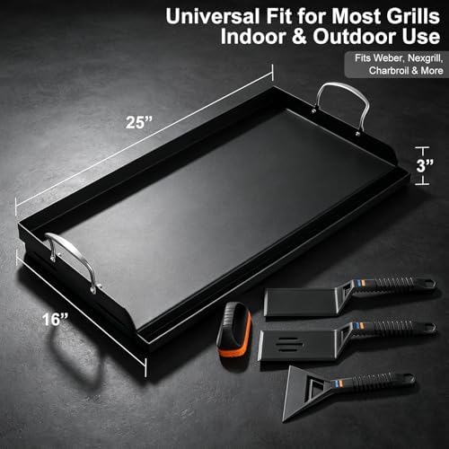 25 x 16 Inch Cast Iron Griddle for Gas Grill with Tool Kit - Image 7