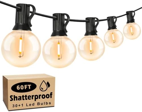 60FT Outdoor String Lights Waterproof, Bright 2700K LED Patio Lights String with 30+1 G40 Shatterproof Globe Bulbs, Connectable Edison String Lights for Outside, Garden, Balcony, Porch by Brightever