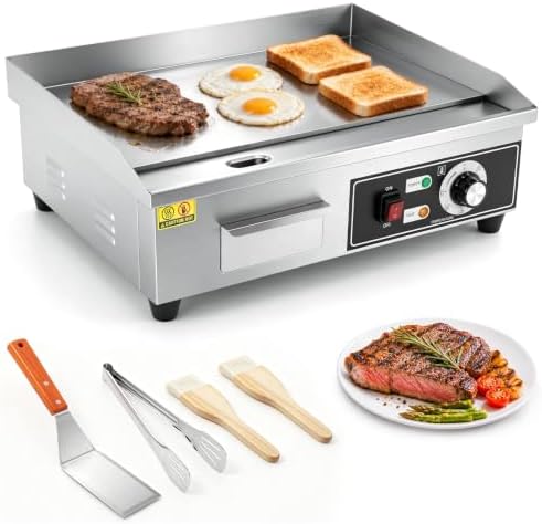 IRONWALLS Commercial Electric Griddle 22”, 3000W Electric Flat Top Griddle Grill Indoor, 122~572℉ Adjustable Temperature Control, Non-stick Stainless Steel Grill for Restaurant, Fits for 20-Amp Outlet by IRONWALLS