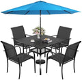 Incbruce 6 Pieces Patio Dining Set with Sky Blue Umbrella, Outdoor Dining Set of 4 Textilene Chairs and Square Table with Umbrella Hole for Backyard, Garden, and Poolside (Black) by Incbruce