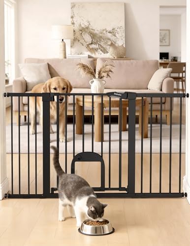 Babelio Extra Wide Dog Gate with Small Cat Door, CatPrivilege III, 29-55" by BABELIO