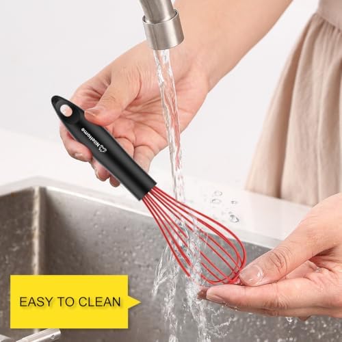 NileHome Silicone Whisk Set 8" 10" 12" Kitchen Whisk Red,3-pack - Image 6