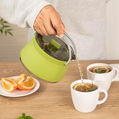 Restaurantware Collapsible 1 L Green Silicone Kettle with Lid, 1 Count - Image 5