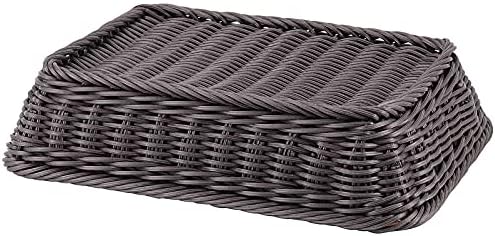 ZOENHOU 3 Packs Poly-Wicker Bread Basket, 16” 14” 12” Handmade Woven Basket, Tabletop Display Organizer Serving Baskets for Home Restaurant Hotel Food Fruit Vegetables Snacks Storage, Dark Brown - Image 3