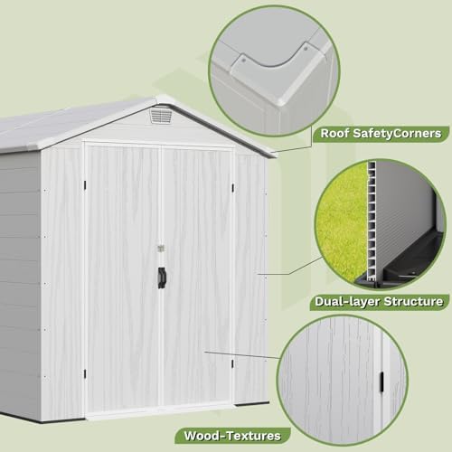 Patiowell 6X8 FT Resin Outdoor Storage Shed with Floor, Light Gray - Image 4