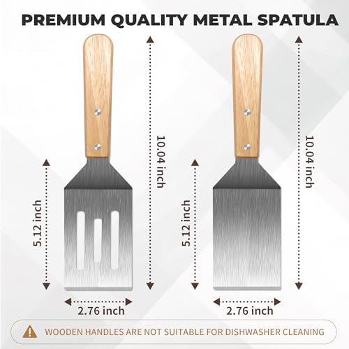 Stainless Steel Spatula Set, 2 pcs for Cast Iron Skillet with Wooden Handle - Image 3