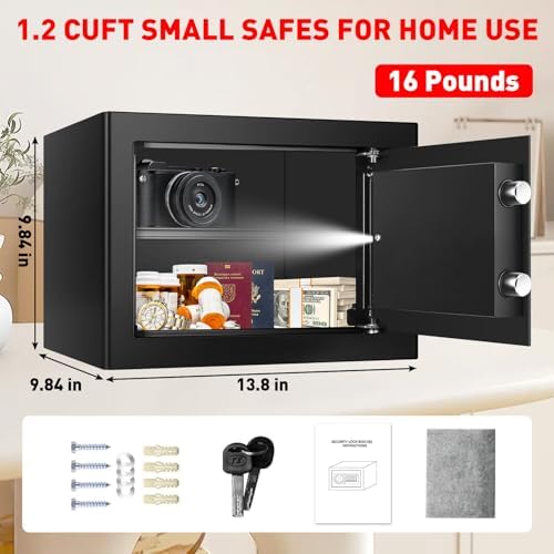 1.2 Cubic Feet Small Fire Safe Box for Home, Fireproof Lock Box, Security Money Safe with Digital Keypad, Spare Keys and Removable Shelf, Personal Home Safes for Money, Jewelry, ID Documents - Image 3