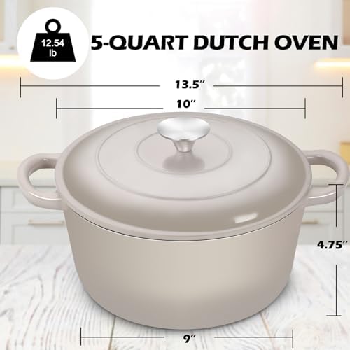 TeamFar 5Qt Dutch Oven, Enameled Cast Iron Dutch Oven with Lid&Dual Handles - Image 2