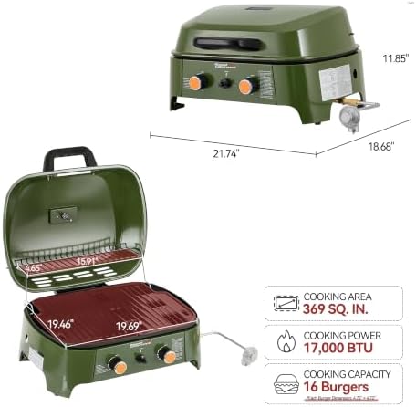 GT2008L Portable 2-Burner Gas Grill Olive Green - Image 2