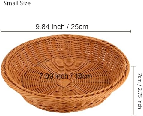 RT&BS 2pcs Round Wicker Bread Basket, Round Wicker Fruit Basket, Woven Egg Baskets, Reusable Handwoven Storage Baskets for Living Room, Kitchen, Store, Restaurant, Outdoor, Party (Brown, S) - Image 3