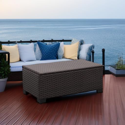 Rattaner Outdoor Storage Table Wicker Patio Coffee Table All-Weather Wicker Side Table with Waterproof Cover, Brown - Image 5