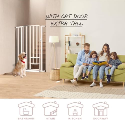 55.11" Extra Tall Cat Gate 29.5-40.6'' Wide Pet gate for Doorway Pet Gate with Cat Doors NO Drilling Pressure Mount Kit for Cats and Dogs Indoor Doorways liveing Room Bedroom-White - Image 3