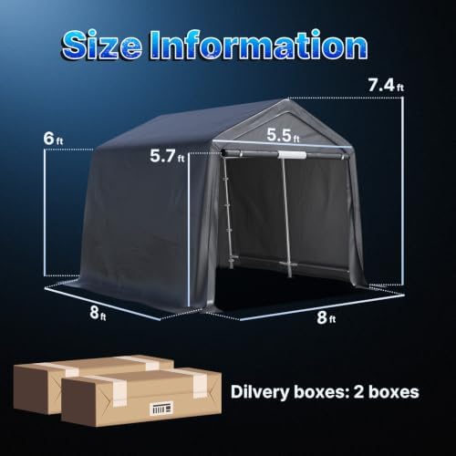 ADVANCE OUTDOOR 8x8 ft Storage Shelter Garage Tent with 2 Roll up Doors & Vents Outdoor Portable Carport for Motorcycle ATV Anti-UV Snow Resistant Waterproof, Gray - Image 5