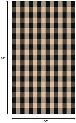 IOHOUZE 5x7 Buffalo Plaid Area Rug, Washable Indoor Outdoor, Tan Black - Image 2
