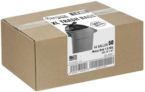 Ultrasac Heavy Duty 45 Gallon Trash Bags Huge 50 Count/w Ties) - 1.8 MIL - 38" x 45" - Large Black Plastic Garbage Bags for Contractor, Industrial, Home, Kitchen, Commercial, Yard, Lawn, Leaf by Ultrasac