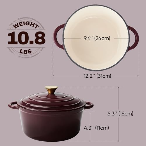 4.5 Quart Dutch Oven Pot with Lid, Non Stick Enameled Cast Iron Dutch Oven for Bread Baking, Heavy-Duty, Oven Safe Ceramic Cookware Up to 500°F for Baking, Braising, Stews, Roasting, Fig - Image 5