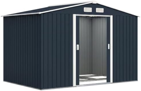 Outsunny 9' x 6' Outdoor Storage Shed Garden Tool Metal Shed Dark Gray by Outsunny