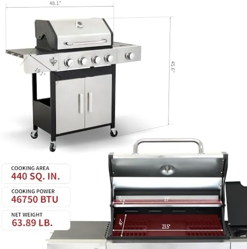 4-Burner Propane Gas Grill with Cast Iron Grates and Griddle - Image 2