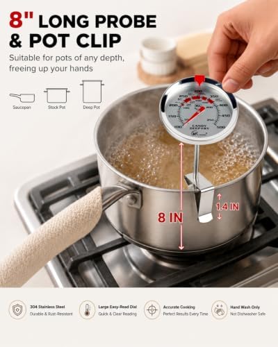 Candy Thermometer for Deep Frying, Cooking Oil Thermometer with Pot Clip - Image 2